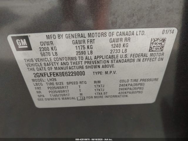 2GNFLFEK8E6229000 Chevrolet lea - flex fuel (gas/alc), aluminum, high output