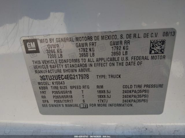 3GTU2UEC4EG217978 GMC l83 - vvt, afm (active fuel management), aluminum