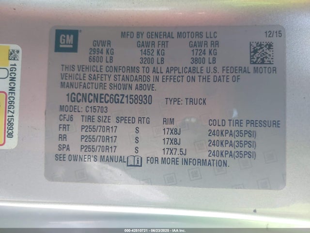 1GCNCNEC6GZ158930 Chevrolet l83 - sidi, vvt, afm, e85 max, aluminum