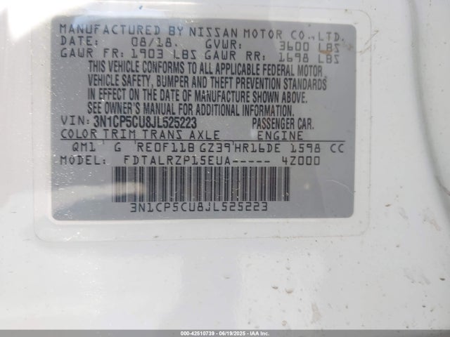 3N1CP5CU8JL525223 Nissan Kicks
