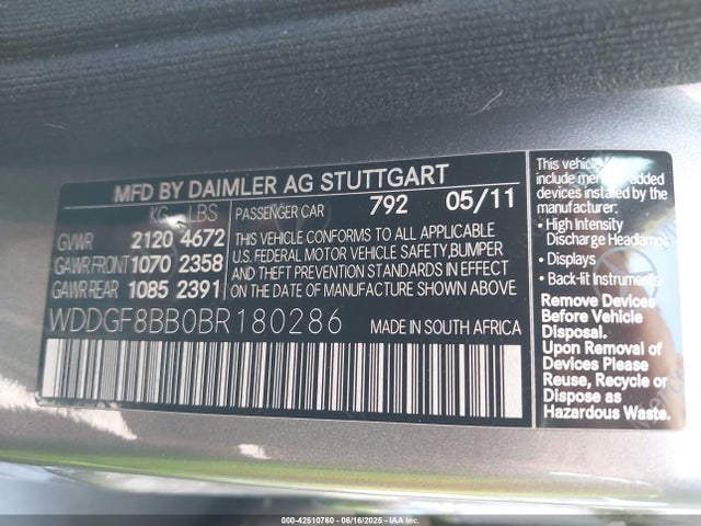 42510760 :رقم المزاد ، WDDGF8BB0BR180286 vin ، 2011 Mercedes-benz C 300 Luxury 4matic/sport 4matic مزاد بيع