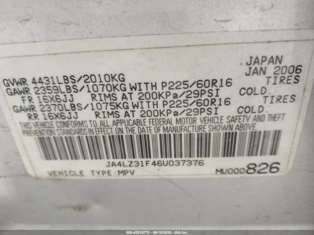 2006 MITSUBISHI OUTLANDER JA4LZ31F46U037376 Photo 8