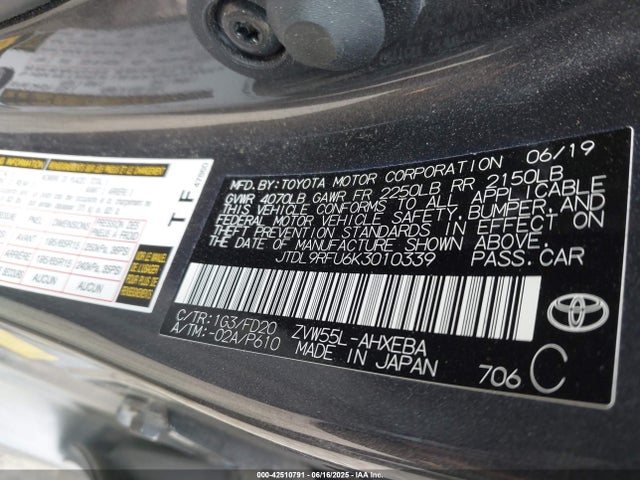 JTDL9RFU6K3010339 Toyota 2zr-fxe,1nm
