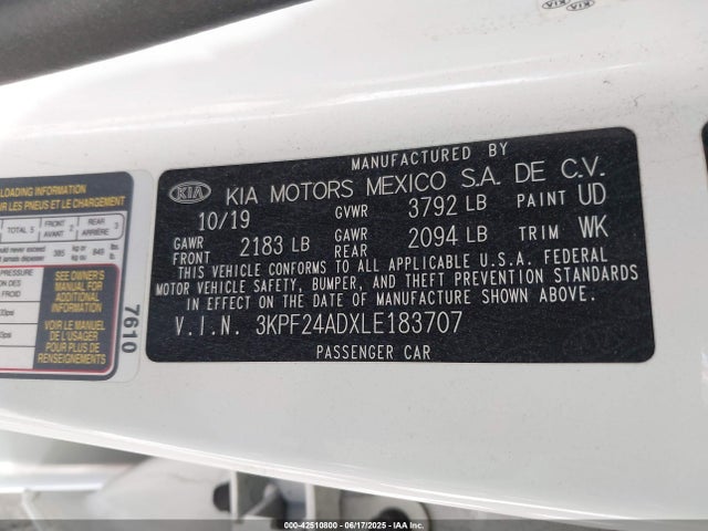3KPF24ADXLE183707 KIA mpi nu