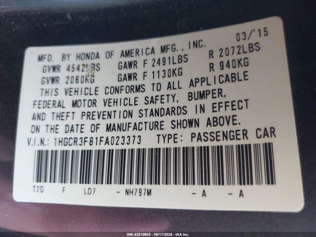 1HGCR3F81FA023373 Honda j35y1