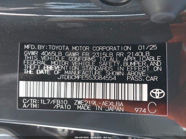JTDBCMFE5S3084554 Toyota 2zr-fxe
