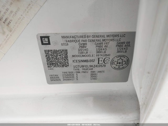 1GTU9FEL9KZ410579 GMC l87 - di dfm, alum, gen 5