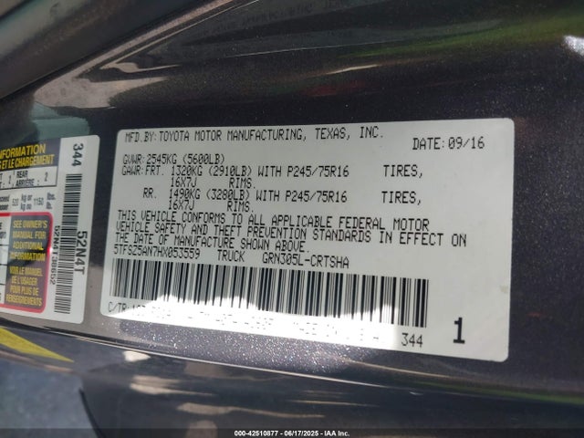 5TFSZ5AN7HX053559 Toyota 2gr-fks