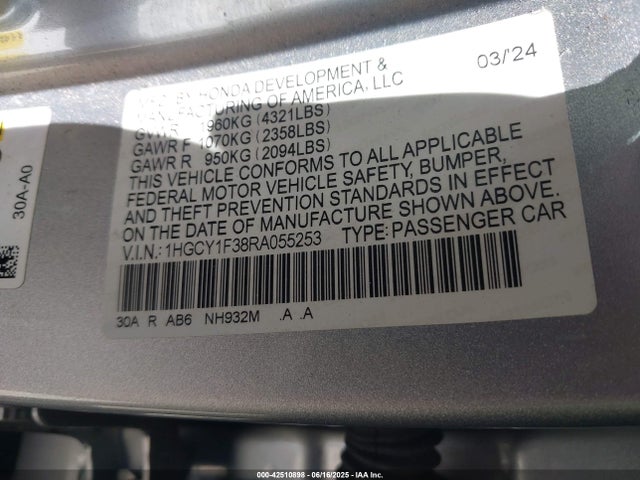 1HGCY1F38RA055253 Honda l15be