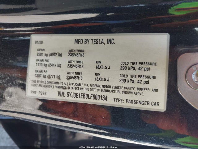 2020 TESLA MODEL 3 5YJ3E1EB0LF600134 Photo 8