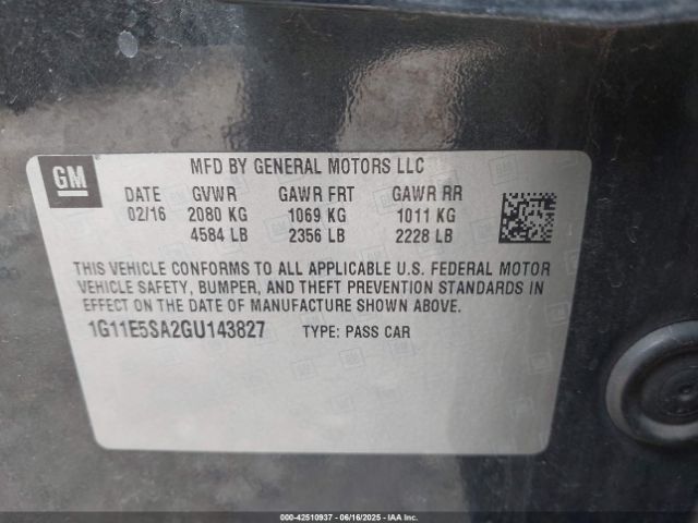1G11E5SA2GU143827 Chevrolet lcv -sidi, dcvcp, vvt, dcvcp, e85 max, e0-e100, aluminum