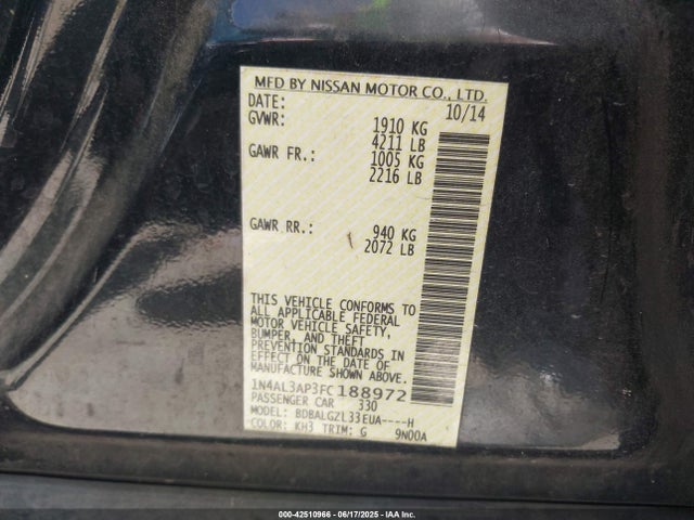 Nissan Altima 2015 1N4AL3AP3FC188972 Image 9