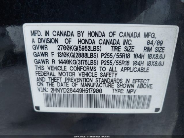 2009 ACURA MDX 2HNYD28449H517900 Photo 8