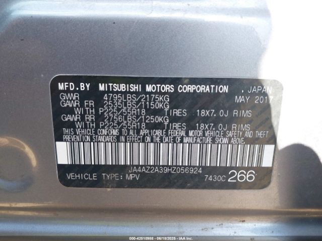 2017 MITSUBISHI OUTLANDER JA4AZ2A39HZ056924 Photo 8