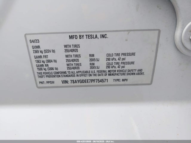 2023 TESLA MODEL Y 7SAYGDEE7PF754571 Photo 8