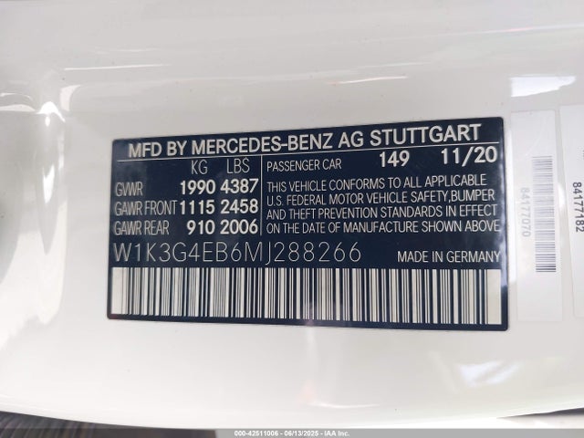 W1K3G4EB6MJ288266 Mercedes-Benz m260