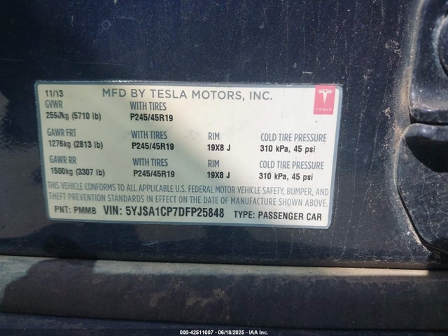 2013 TESLA MODEL S 5YJSA1CP7DFP25848 Photo 8