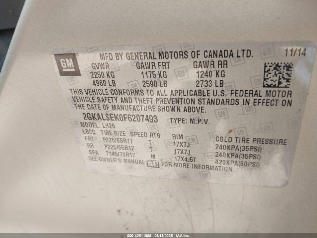 2GKALSEK0F6207493 GMC lea - flex fuel (gas/alc), aluminum, ho,