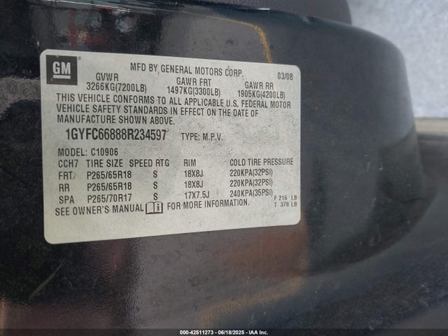 2008 CADILLAC ESCALADE ESV 1GYFC66888R234597 Photo 8