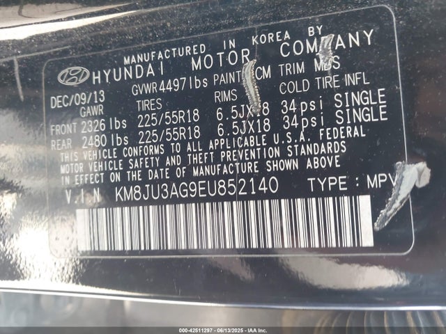 Hyundai gdi theta ii 2014 KM8JU3AG9EU852140 Image 9