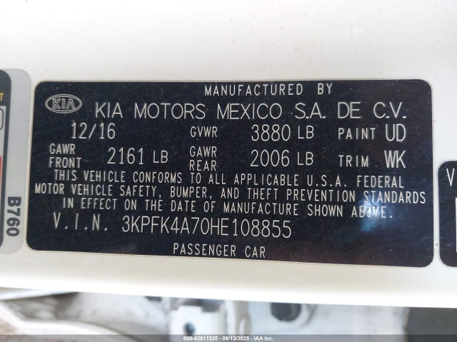 3KPFK4A70HE108855 KIA mpi nu
