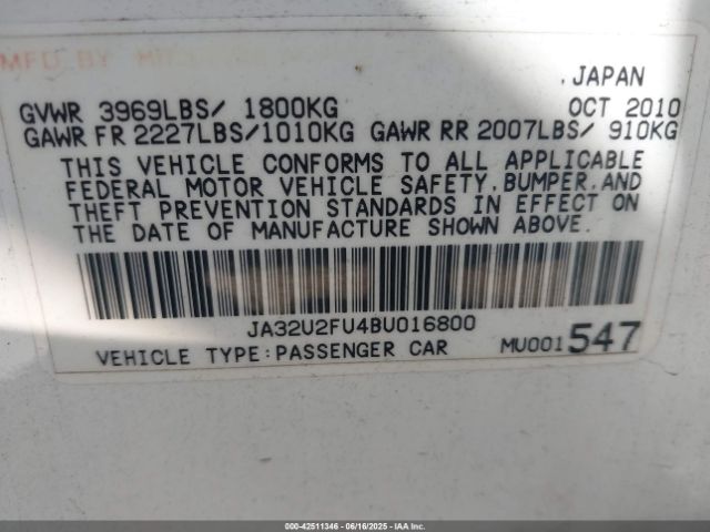 2011 MITSUBISHI LANCER JA32U2FU4BU016800 Photo 8