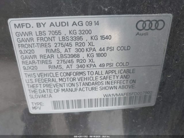WA1VMAFE5FD007900 Audi 2015