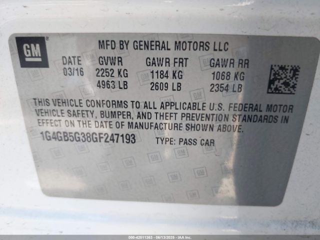 1G4GB5G38GF247193 Buick lfx - sidi, vvt, e85 max, alum gm