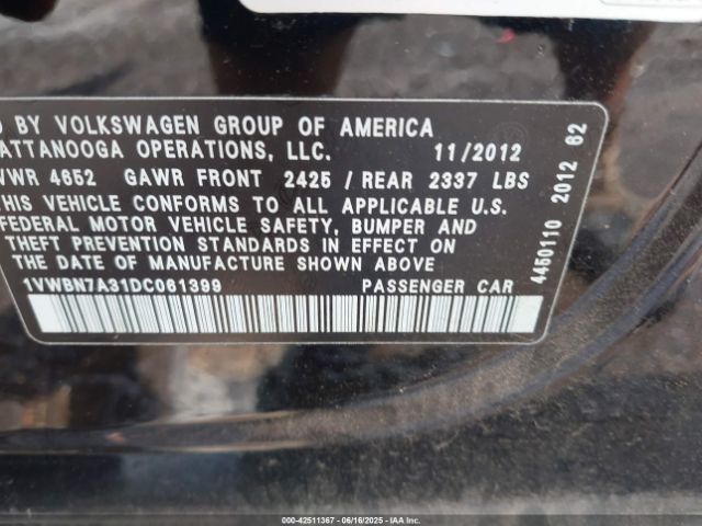 2013 VOLKSWAGEN PASSAT 1VWBN7A31DC061399 Photo 8