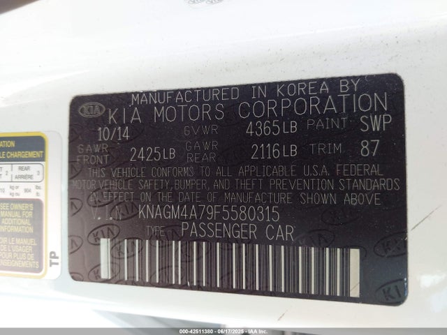 KIA dohc gdi theta ii 2015 KNAGM4A79F5580315 Image 9