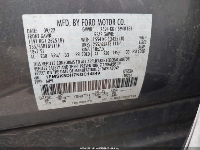 2022 FORD EXPLORER 1FMSK8DH7NGC14849 Photo 8