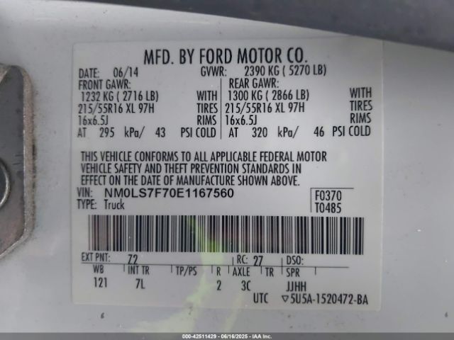 NM0LS7F70E1167560 Ford Transit Connect Xlt