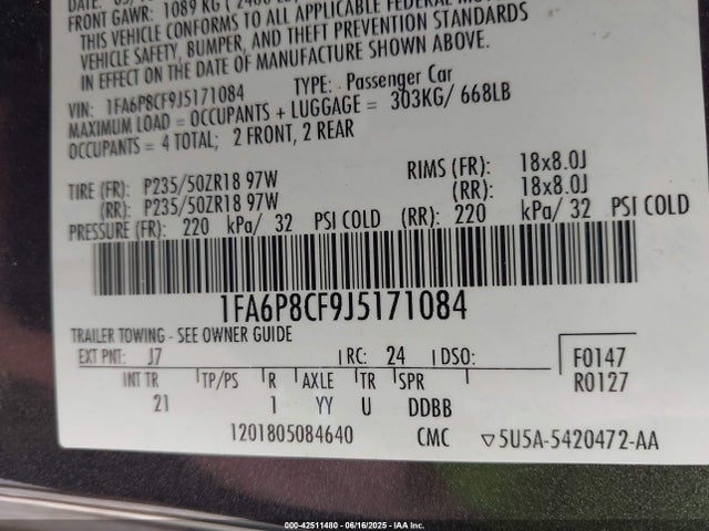 Ford 5.0l 4v premium fuel 2018 1FA6P8CF9J5171084 Image 9