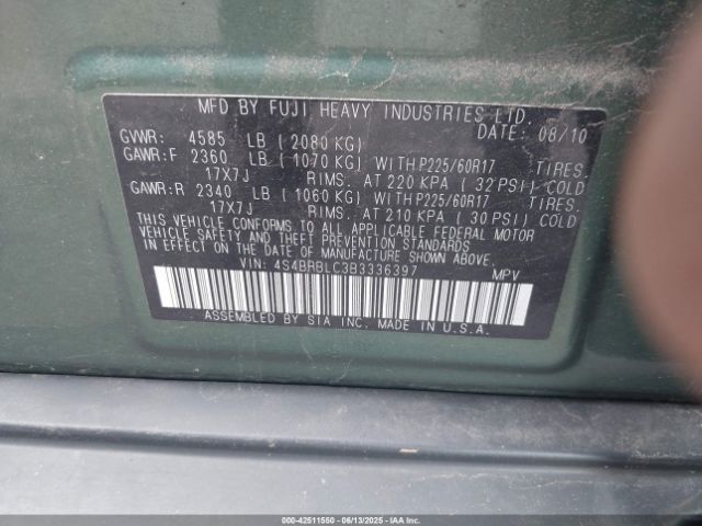 2011 SUBARU OUTBACK 4S4BRBLC3B3336397 Photo 8
