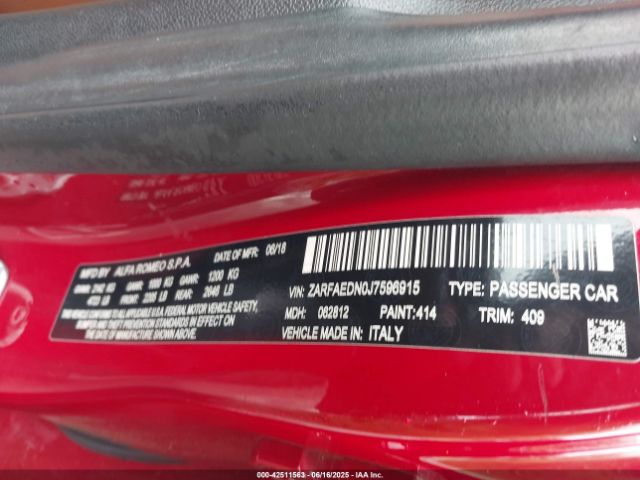 2018 ALFA ROMEO GIULIA ZARFAEDN0J7596915 Photo 8