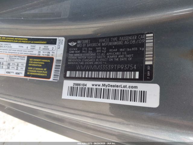 2009 MINI COOPER WMWMM33539TP93754 Photo 8