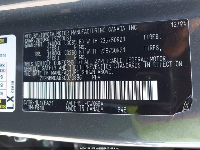 Lexus a25a-fxs 2025 2T2BBMCA8SC070896 Image 9