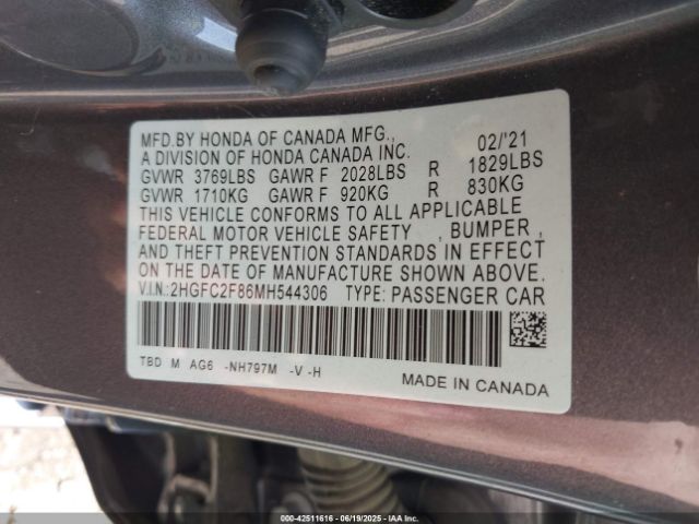 2021 HONDA CIVIC 2HGFC2F86MH544306 Photo 8