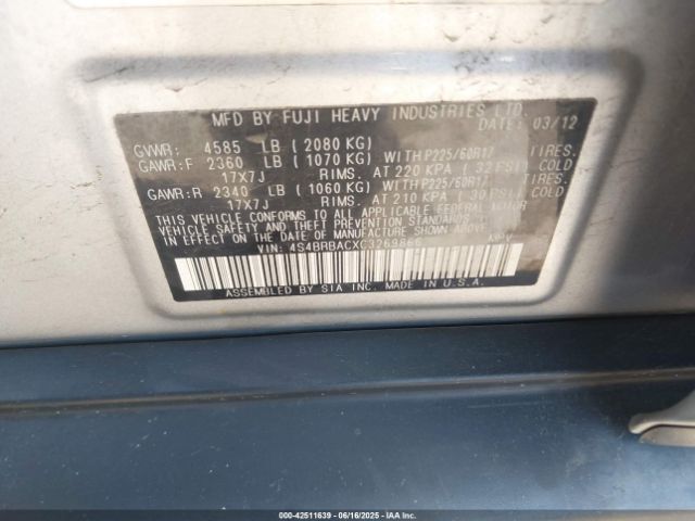 2012 SUBARU OUTBACK 4S4BRBACXC3269866 Photo 8