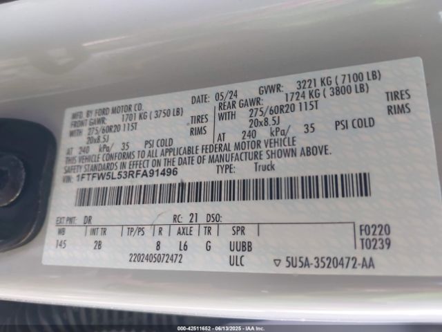 2024 FORD F-150 1FTFW5L53RFA91496 Photo 8