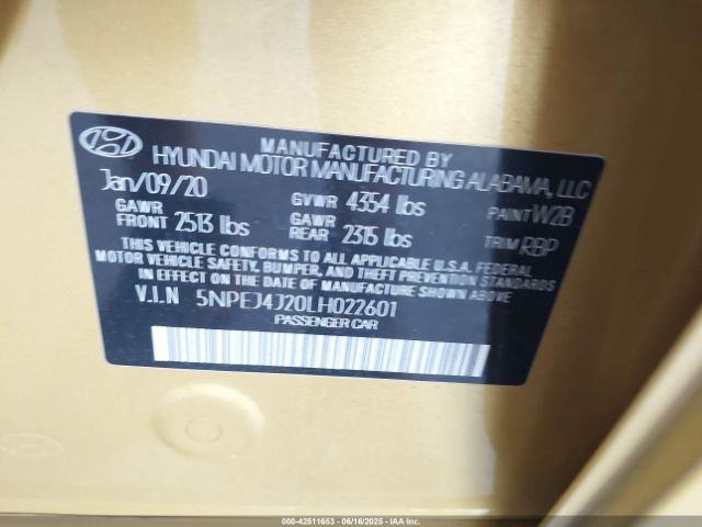 2020 HYUNDAI SONATA 5NPEJ4J20LH022601 Photo 8