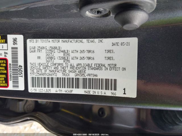2021 TOYOTA TACOMA 5TFCZ5AN8MX266972 Photo 8