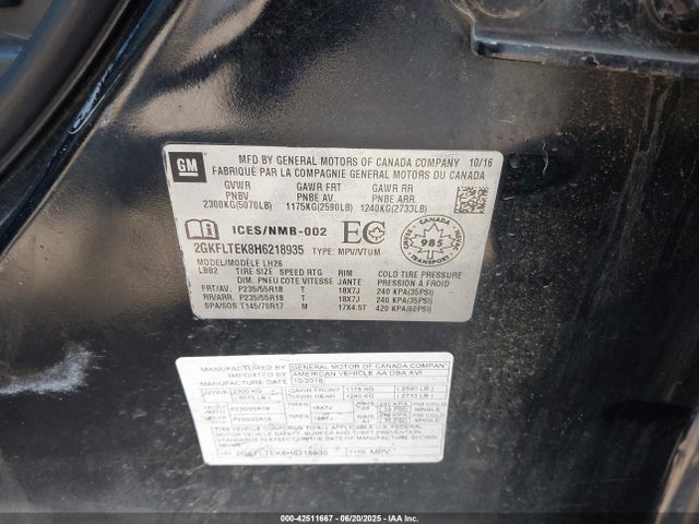 GMC lea - sidi: spark ignited direct injection, e85 max, alum 2017 2GKFLTEK8H6218935 Image 9
