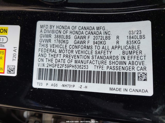 Honda k20c2 2023 2HGFE2F59PH536253 Image 9