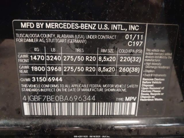 2011 MERCEDES-BENZ GL 450 4JGBF7BE0BA696344 Photo 8