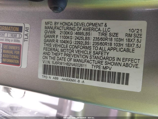 5J6RW1H82NA002611 Honda l15be
