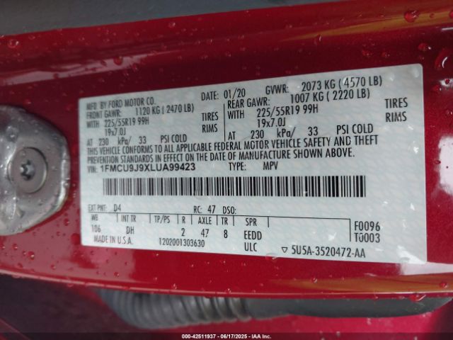 2020 FORD ESCAPE 1FMCU9J9XLUA99423 Photo 8