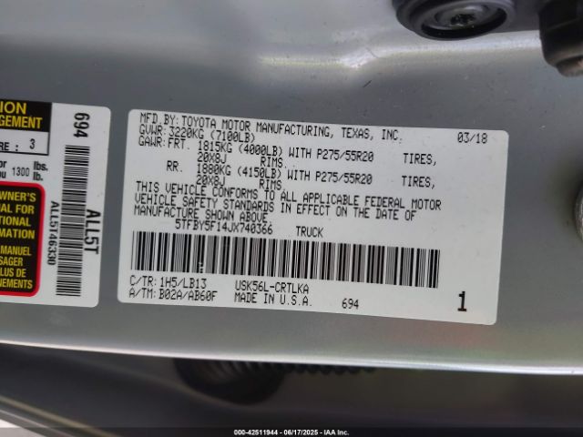 5TFBY5F14JX740366 Toyota 3ur-fe