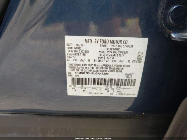 2020 FORD EXPLORER 1FMSK7DH1LGA48299 Photo 8