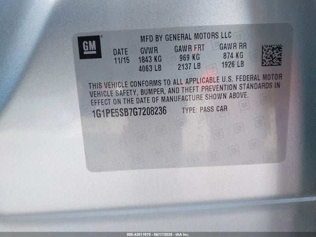 1G1PE5SB7G7208236 Chevrolet luv - vvt, alum, e85 max